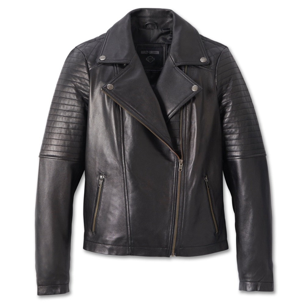 Harley-Davidson Women’s Black Classic Biker Debossed Leather Jacket Size Medium